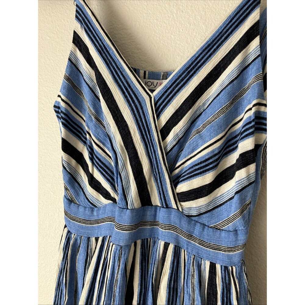 Joy Joy Blue Striped Tiered Sun Dress Boho Cottage Midi Dress Lined Medium - Picture 7 of 7